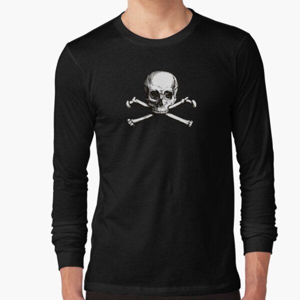 Skull and Crossbones | Jolly Roger | Pirate Flag | Deaths Head | Black and White | Skulls and Skeletons | Vintage Skulls | Long Sleeve T-Shirt