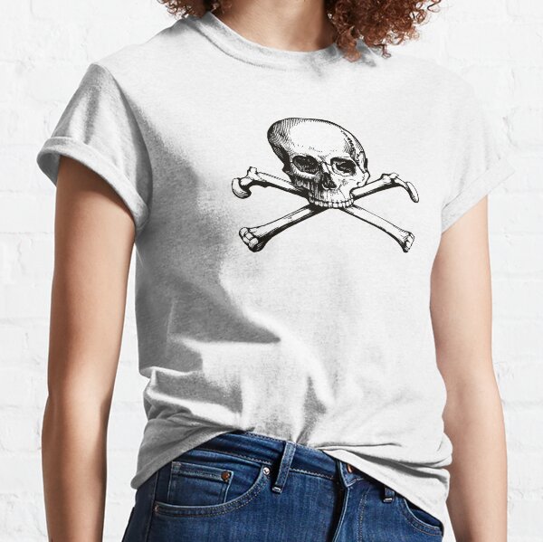 Skull and Crossbones | Jolly Roger | Pirate Flag | Deaths Head | Black and White | Skulls and Skeletons | Vintage Skulls | Classic T-Shirt