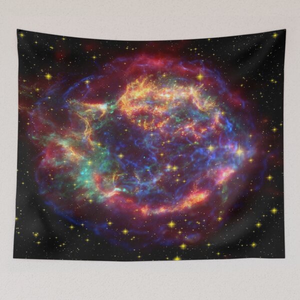 Artikelvorschau, Cassiopeia, Color blast, Star Galaxy, shiny starry space dark aesthetic tapestry, trendy home decor art, wall entworfen und verkauft von August-E.