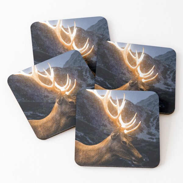 Item preview, a moose having a shiny horns in a snowy night. designed and sold by khangoeva.