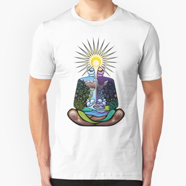 Psychedelic meditating Nature-man Slim Fit T-Shirt