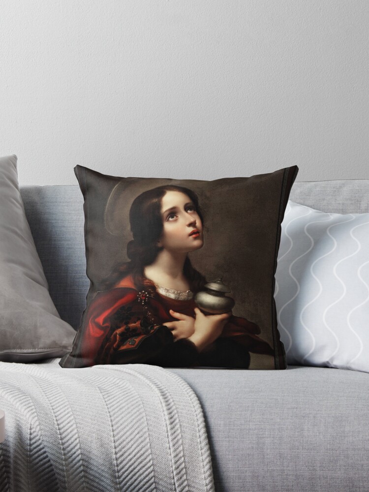 Mary Magdalene by Carlo Dolci - A Xzendor7 Old Masters Reproductions Decorative Art Print Throw Pillow
