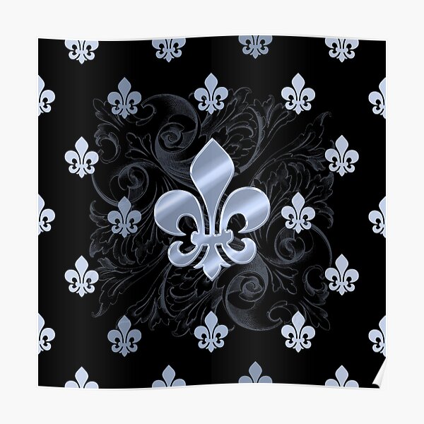 Fleur de Lys-Black & Silver Poster
