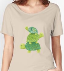 Cute Turtle Stack in Teal, Lime Green and Turquoise Women's Relaxed Fit T-Shirt