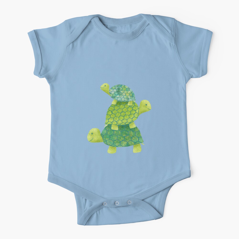Cute Turtle Stack in Teal, Lime Green and Turquoise Baby One-Piece