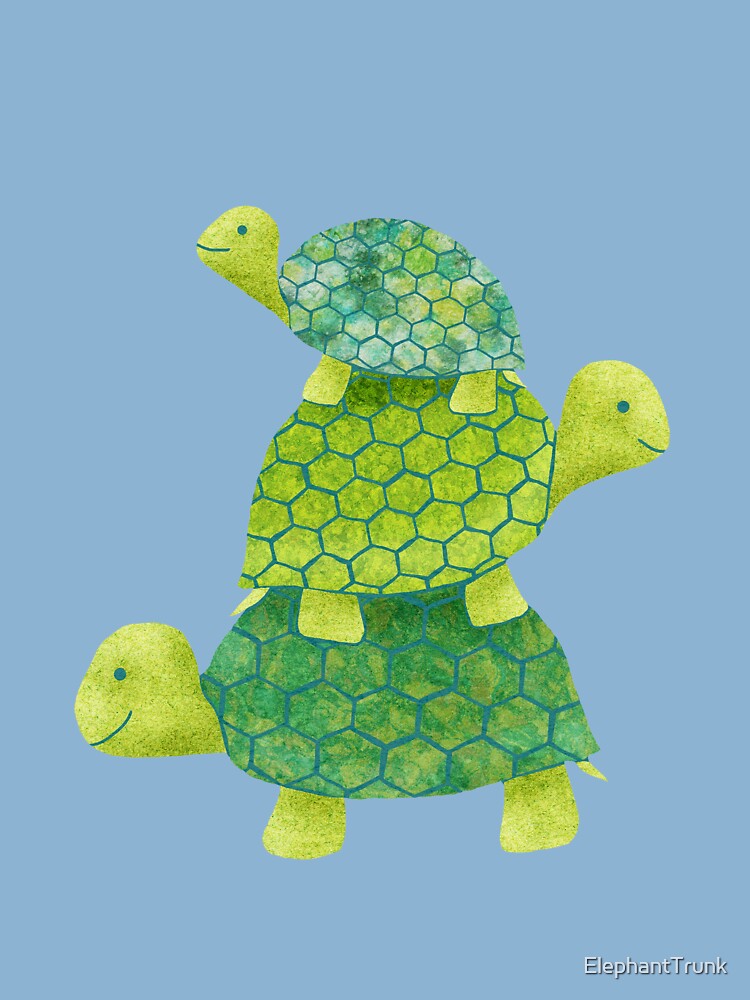 Artwork view, Cute Turtle Stack in Teal, Lime Green and Turquoise designed and sold by ElephantTrunk