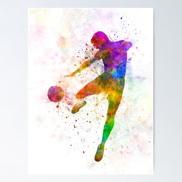 Item preview, man soccer football player flying kicking designed and sold by paulrommer.