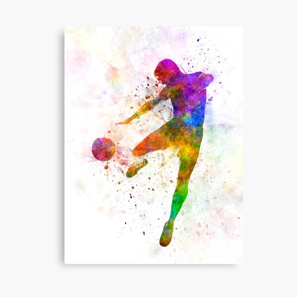 man soccer football player flying kicking Canvas Print