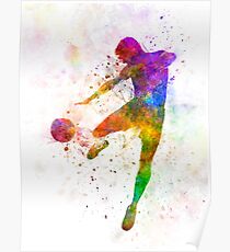 man soccer football player flying kicking Poster