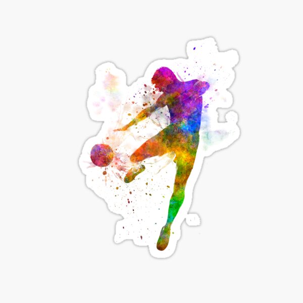 man soccer football player flying kicking Sticker