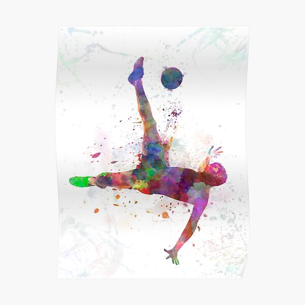 man soccer football player flying kicking Poster
