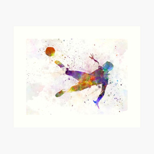 man soccer football player flying kicking silhouette Leggings by