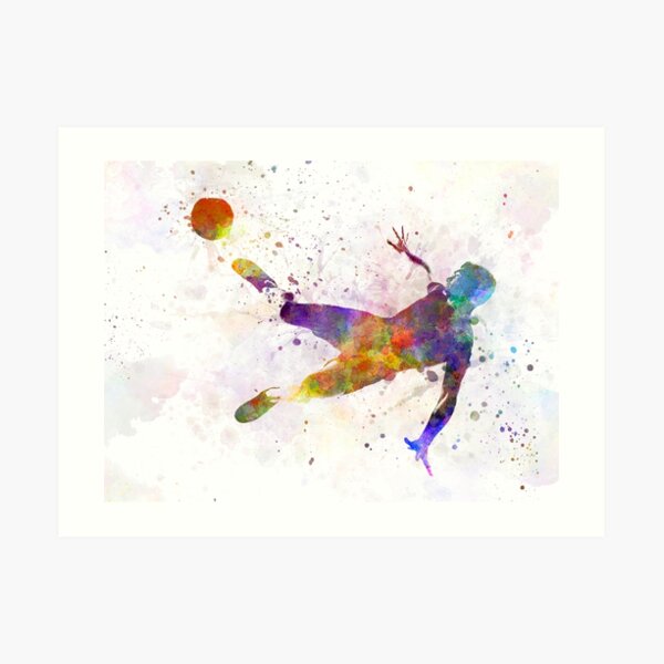 man soccer football player flying kicking Art Print