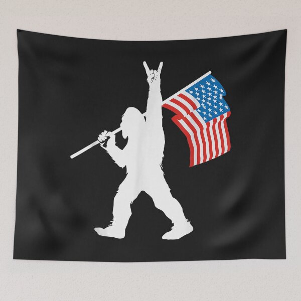 Item preview, Funny Sasquatch Rock and Roll USA Flag for Bigfoot Believers designed and sold by bar4o3fm.