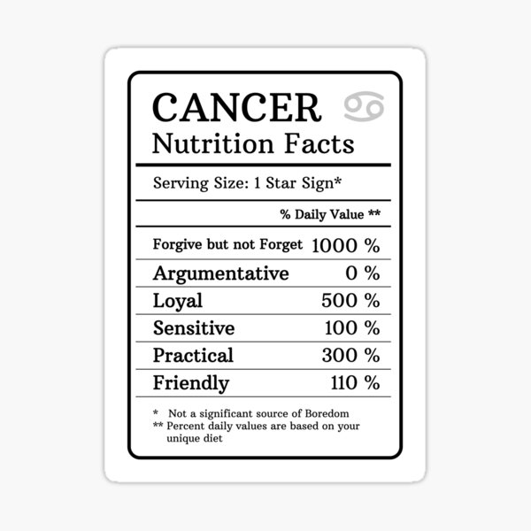 Cancer Nutrition Facts, Cancer Zodiac Personality Chart Sticker