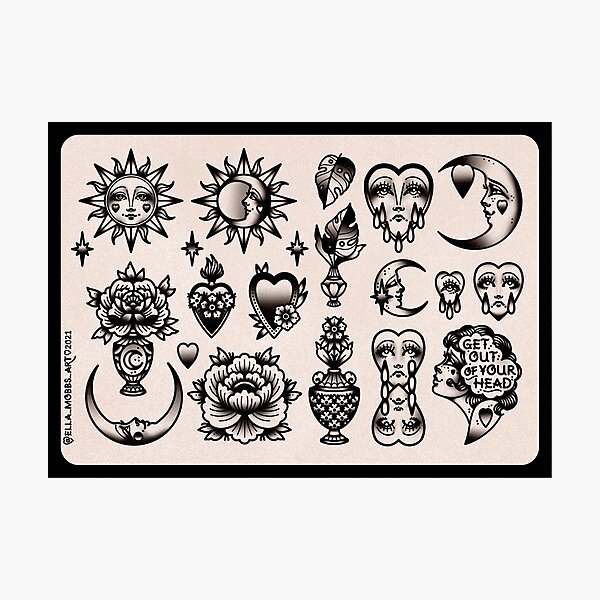 Artikel-Vorschau von Moons and Minds Klassischer süßer traditioneller Tattoo-Flash-Stil-Druck, designt und verkauft von Ella Mobbs.