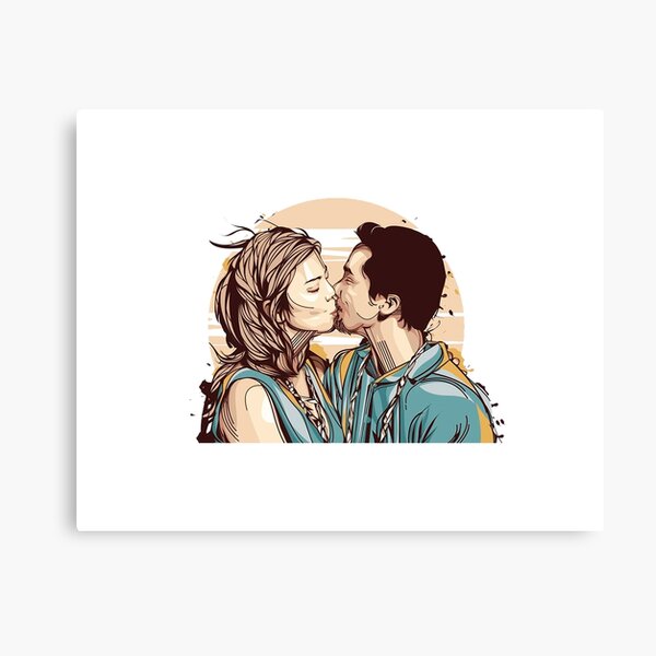 Romantic Kiss Faces Lips Closeup Couple Drawing by Ros Ruseva Print