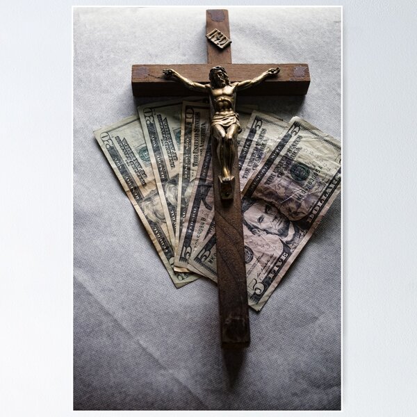 Item preview, crucifix on top of money designed and sold by R Del Angel.