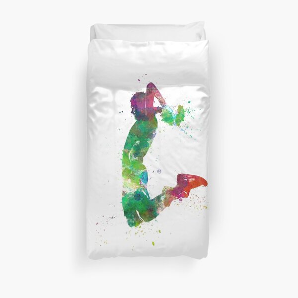 young man basketball player dunking Duvet Cover
