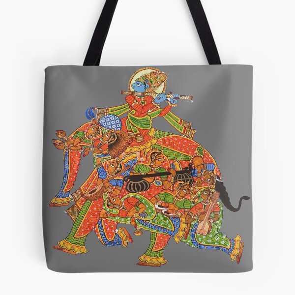 Item preview, "Narikunjar" Elephant formation by women and lord krishna print indian folk art "phad painting" designed and sold by gopalpjoshi.