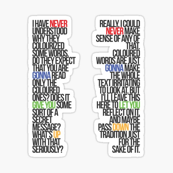 printable Rick Roll poster, cut vertically along bottom lyrics