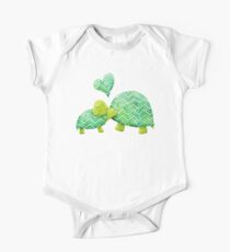 Sweet Turtle Hugs with Heart in Teal, Lime Green and Turquoise One Piece - Short Sleeve