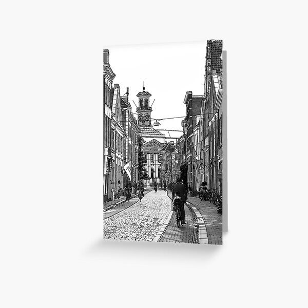 Drawing Townhall Dordrecht Netherlands Greeting Card
