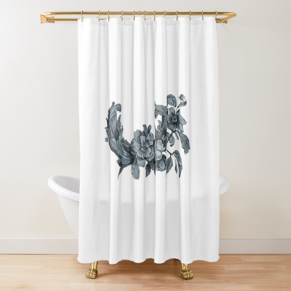 Blue Shower Curtain European Victorian Design Print for Bathroom 