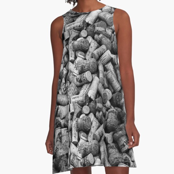 Wine Lovers Black & White A-Line Dress