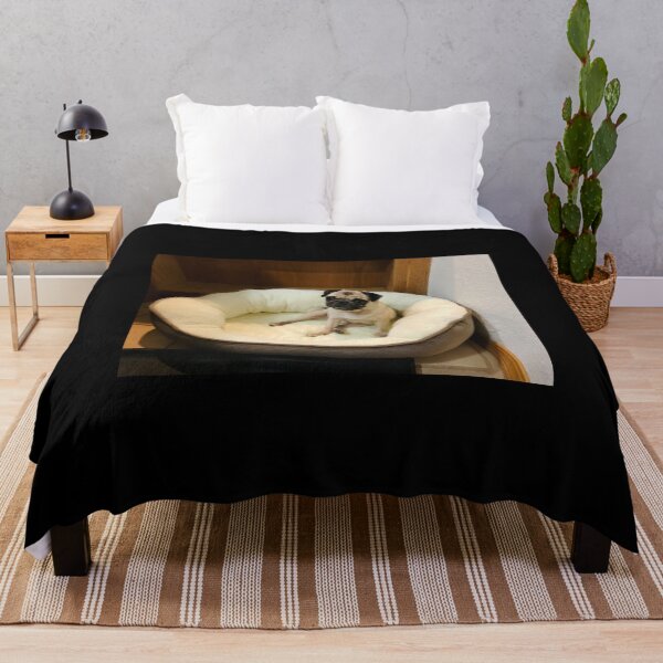 Item preview, Daisy Pug: Puppy Dog Sitting On Beige Bed –  designed and sold by L.E. Wilson.