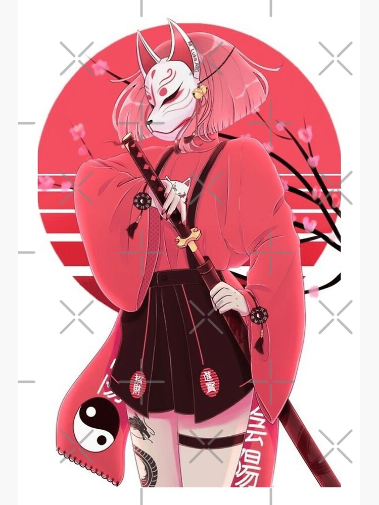 Download Anime Girl Taking Her Kitsune Mask Off Wallpaper | Wallpapers.com
