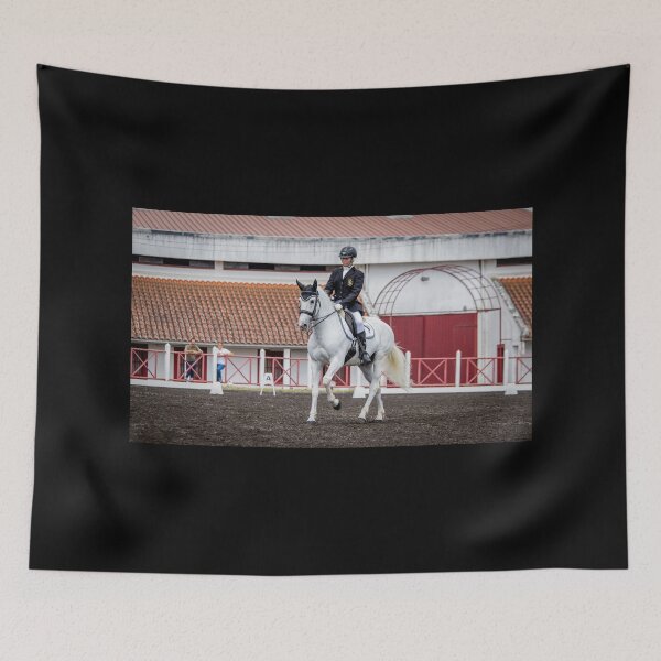 Item preview, Beautiful white Lusitano horse during Dressage competition. Amazing animal. designed and sold by AylaHarbich.