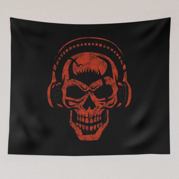 Item preview, ☠ Skull with Headphones ☠ Abstract Tribal Tattoo Style RED designed and sold by Naumovski.