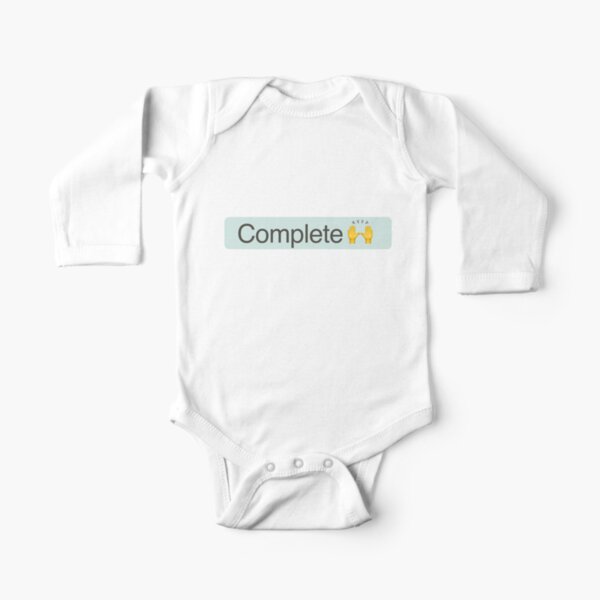 'Complete' Status Tag with celebration hands (light mode) Long Sleeve Baby One-Piece