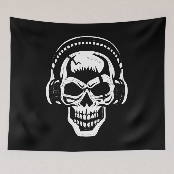 Item preview, ☠ Skull with Headphones ☠ Abstract Tribal Tattoo Style WHITE designed and sold by Naumovski.