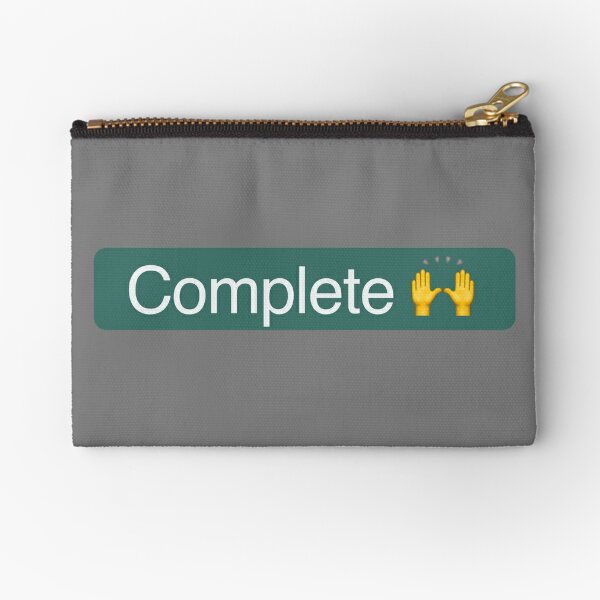 'Complete' Status Tag with celebration hands (dark mode) Zipper Pouch