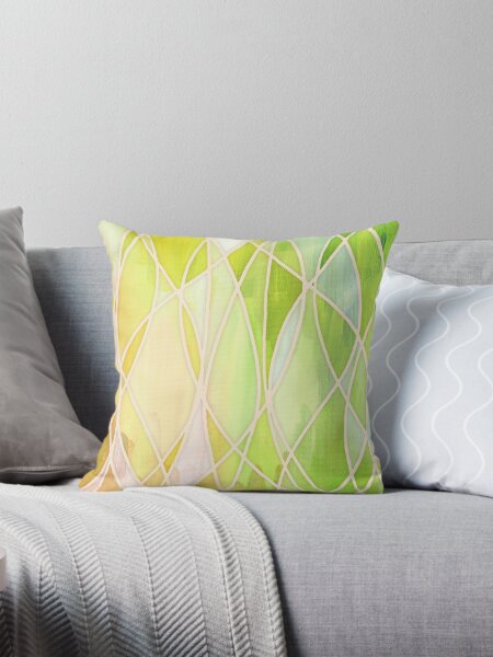 Lemon & Lime Love - abstract painting in yellow & green Throw Pillow