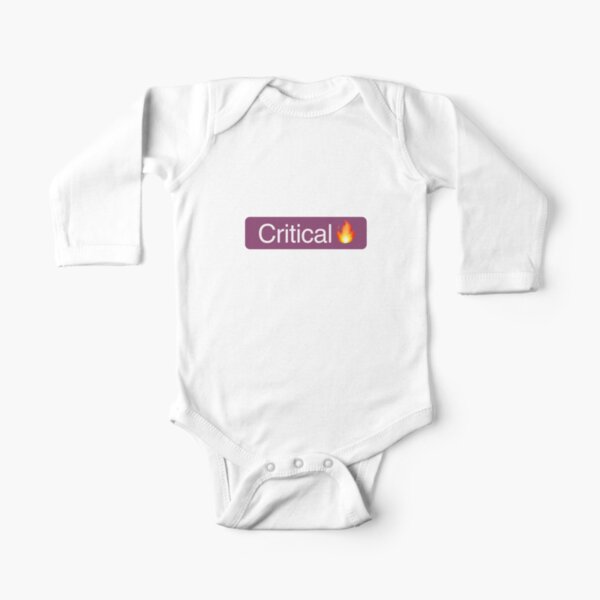 'Critical' Status Tag with fire (dark mode) Long Sleeve Baby One-Piece