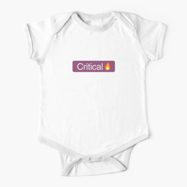 'Critical' Status Tag with fire (dark mode) Short Sleeve Baby One-Piece