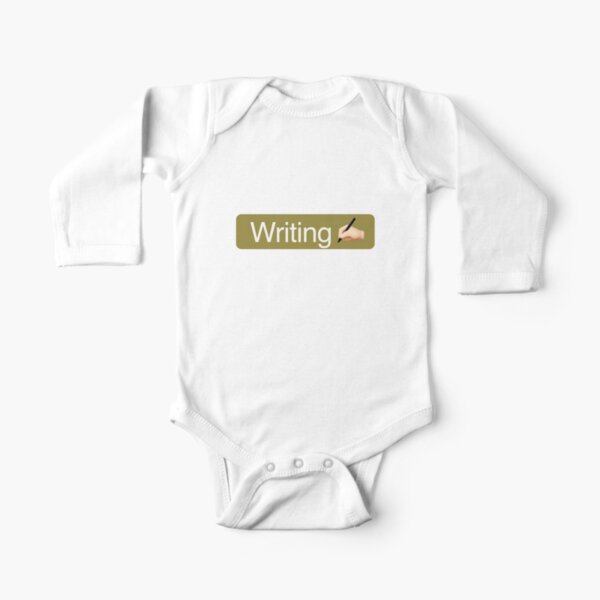 'Writing' Status Tag with pen icon (dark mode) Long Sleeve Baby One-Piece