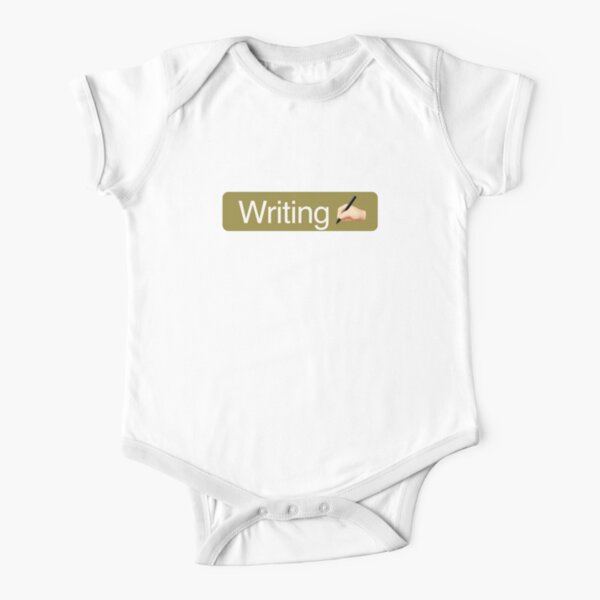 'Writing' Status Tag with pen icon (dark mode) Short Sleeve Baby One-Piece