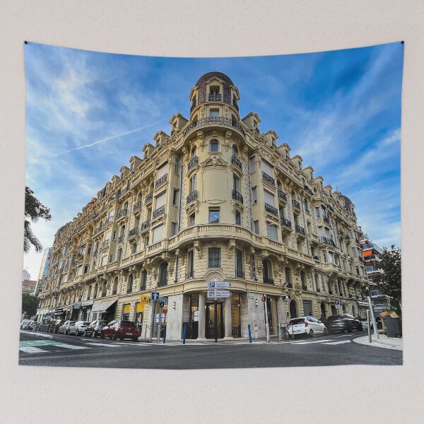 Item preview, French yellow building in Nice with blue sky designed and sold by DeVeauDesign.