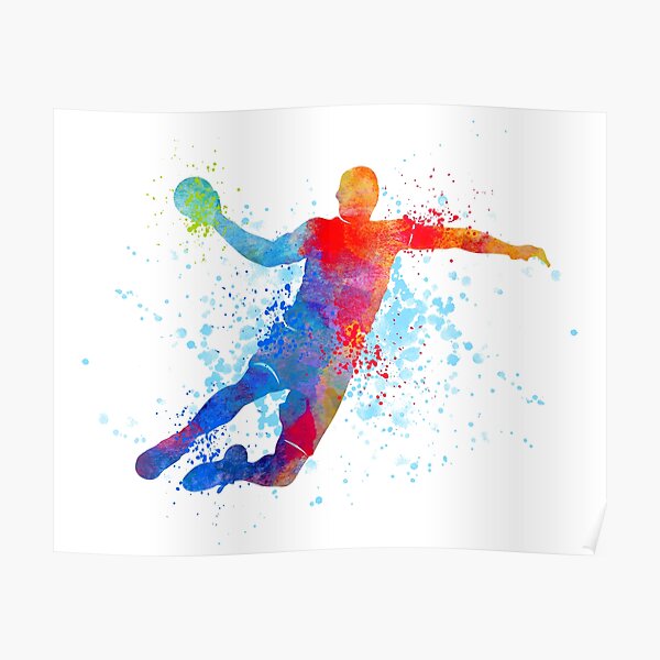 Joueur de handball, sports d'aquarelle, cadeaux de handball Poster