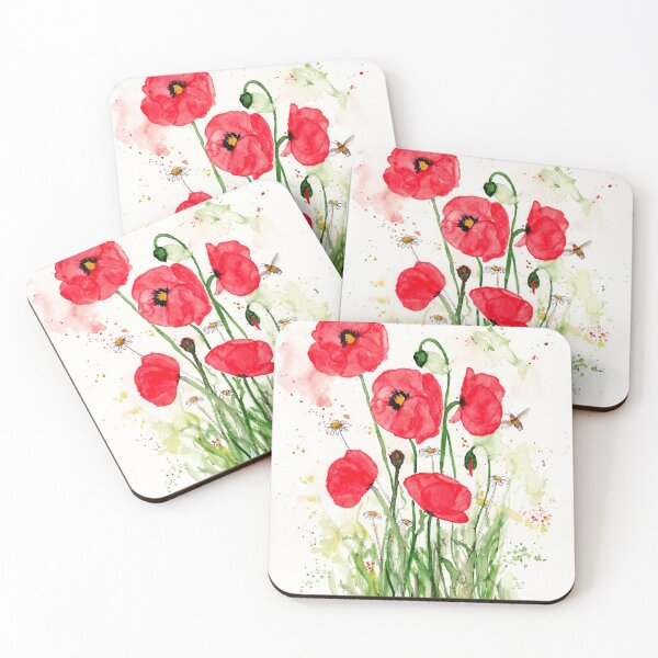 Item preview, Street poppy with bumblebee, watercolor painting designed and sold by Cacatuart.