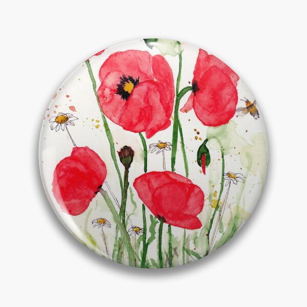 Item preview, Street poppy with bumblebee, watercolor painting designed and sold by Cacatuart.