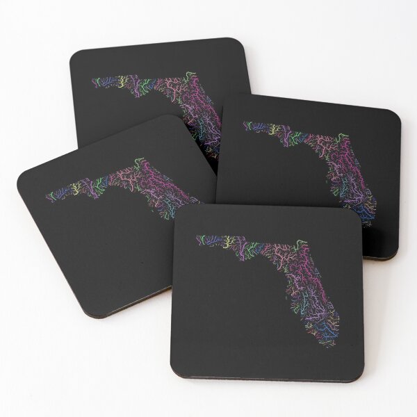 Item preview, Florida River Basin Map in Rainbow Colours with Black Background designed and sold by GrasshopperGeo.