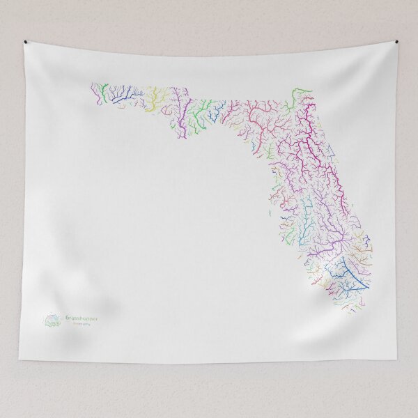 Item preview, Florida River Basin Map in Rainbow Colours with White Background designed and sold by GrasshopperGeo.