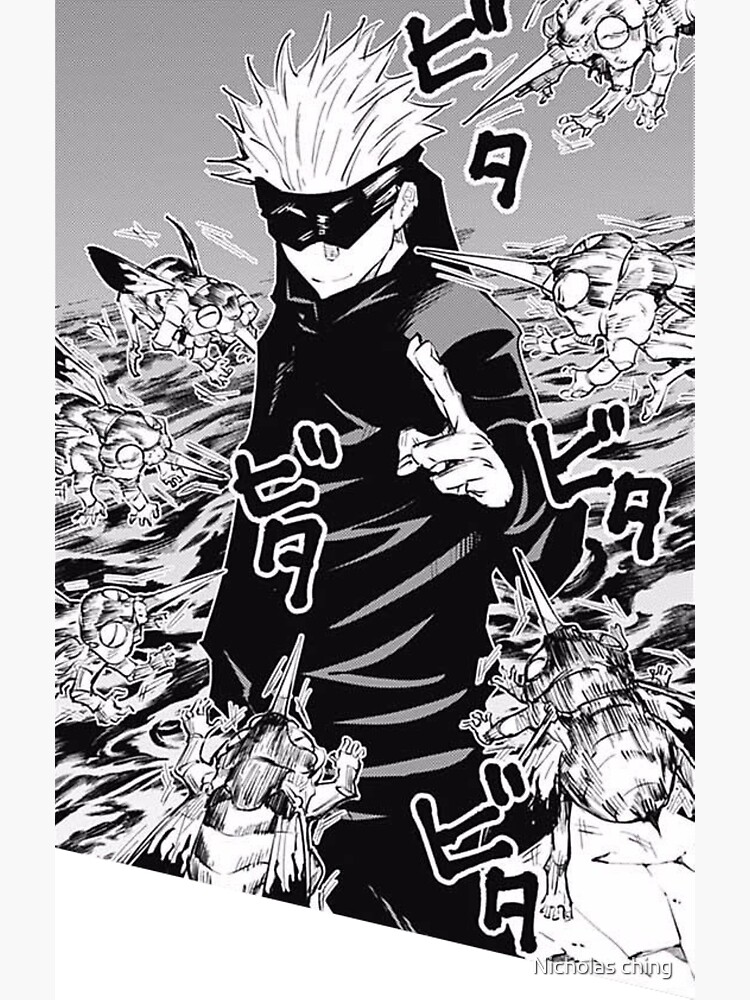 Poster Gojo Satoru tanpa warna, minimalis tapi tetep keren!