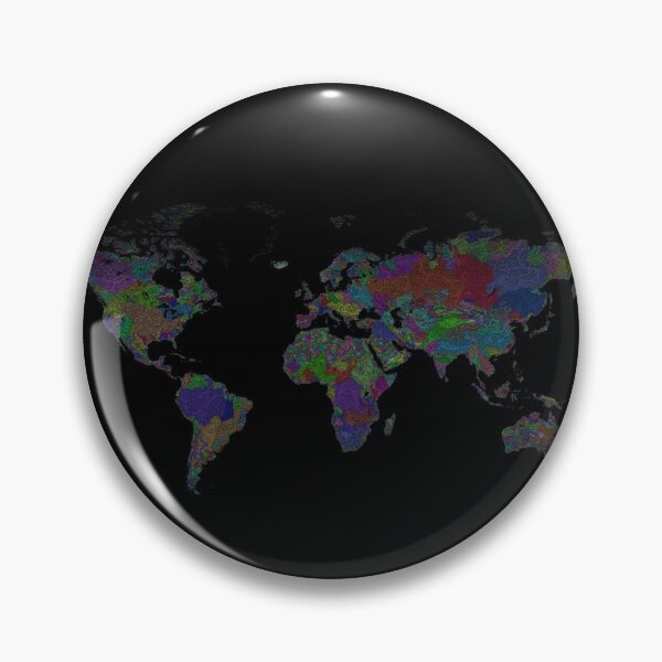 Item preview, River Basin Map of the World in Rainbow Colours with Black Background designed and sold by GrasshopperGeo.