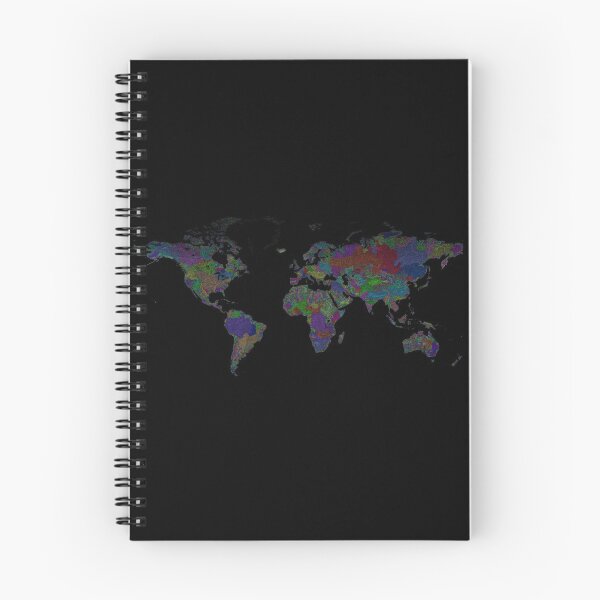 Item preview, River Basin Map of the World in Rainbow Colours with Black Background designed and sold by GrasshopperGeo.
